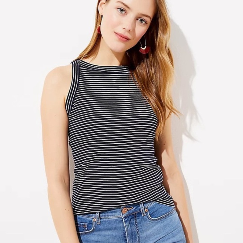 LOFT Women’s Striped Navy and White High Neck Tank Top size small